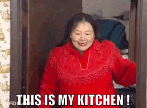 Red Sweater Woman Says This Is My Kitchen GIF