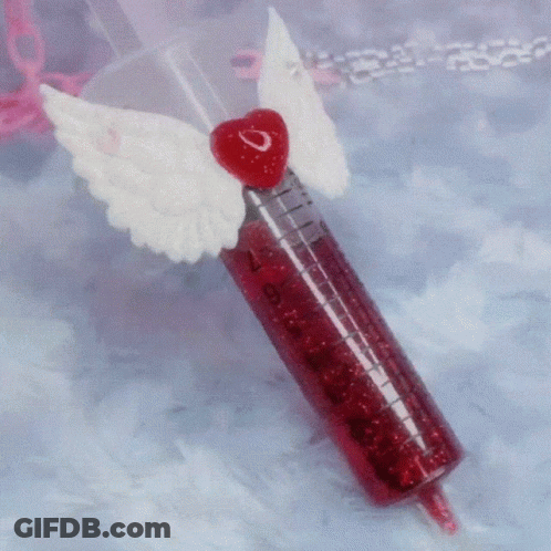 Red Syringe With White Wings And Heart GIF