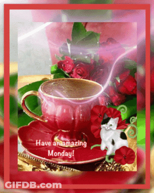 Red Tea Cup With Marvelous Monday GIF