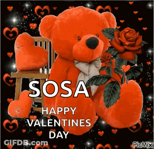 Red Teddy Bear In Chair Saying Sosa Happy Valentines Day GIF
