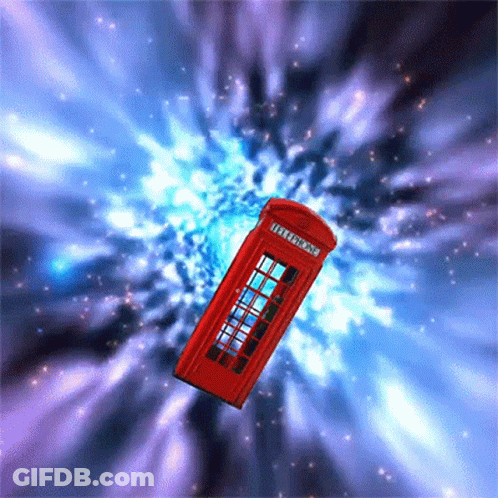 Red Telephone Booth Flying Through Vortex GIF