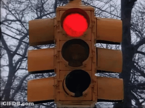 Red Traffic Light Lit In Front Of Trees GIF