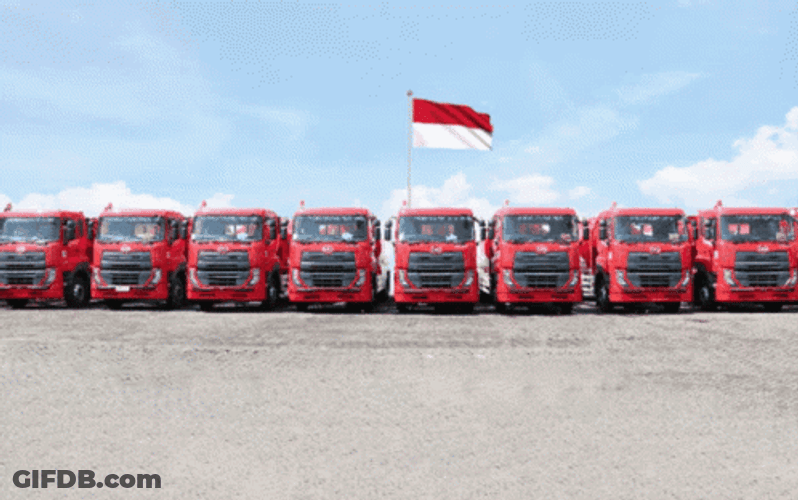 Red Trucks Line Up Red White Flag GIF
