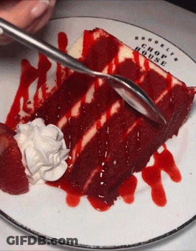Red Velvet Cake Slice On Brooklyn Chop House Plate GIF