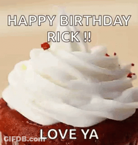 Red Velvet Cupcake With Whipped Cream Saying Happy Birthday Rick GIF