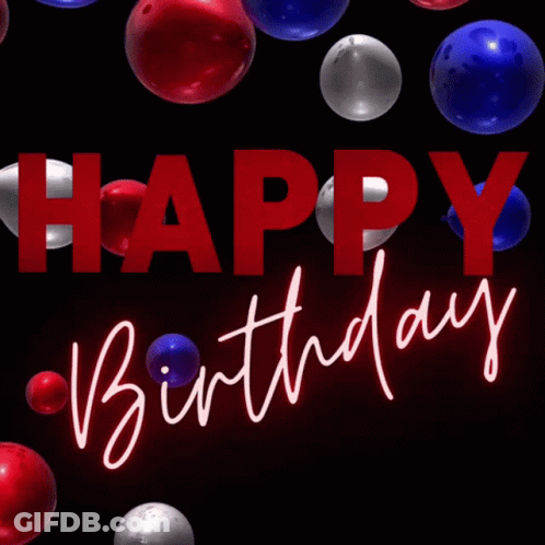 Red White And Blue Balloons With The Words Happy Birthday In White Letters GIF