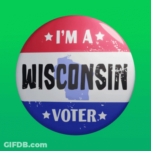 Red White And Blue Button Saying I'm A Wisconsin Voter GIF