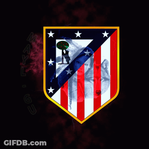 Red White And Blue Emblem With Wolf And Woman GIF