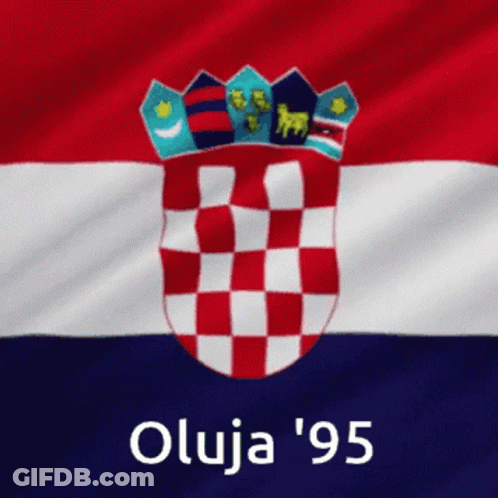 Red White And Blue Flag With Coat Of Arms 1995 GIF