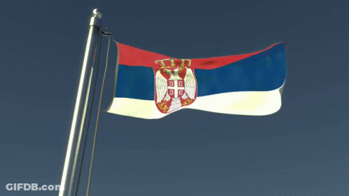 Red White And Blue Flag With Coat Of Arms Saying Srb GIF