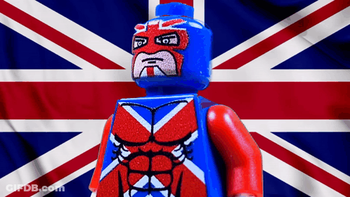 Red White And Blue Lego Figure With British Flag GIF