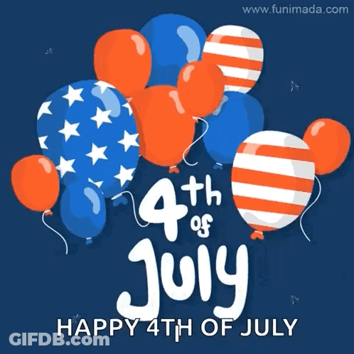 Red White Blue Balloons And Fireworks 4Th Of July Card GIF