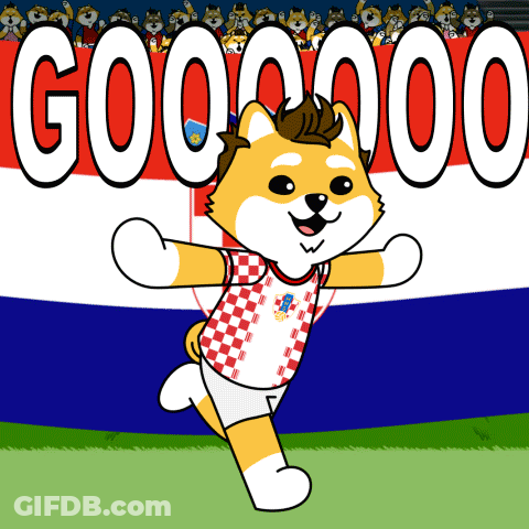 Red White Checkered Dog Running Past Gooooo Banner GIF