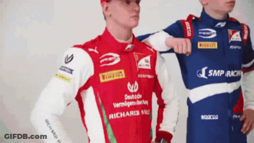 Red White Richard Mille Jacket And Blue SMP Racing Jacket GIF