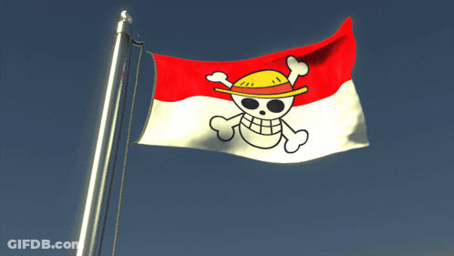 Red White Yellow Flag With Skull And Crossbones GIF