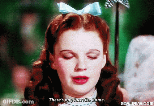 Redhead Blue Bow Says No Place Like Home GIF