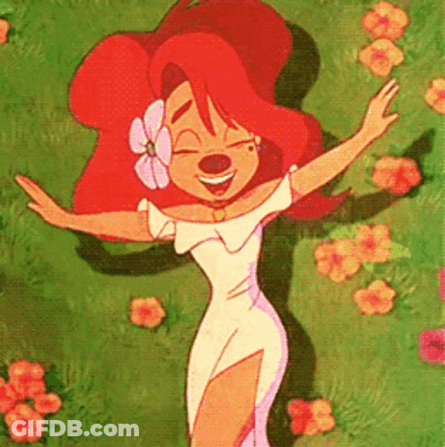 Redhead Cartoon Laying On Grass With Arms Outstretched GIF
