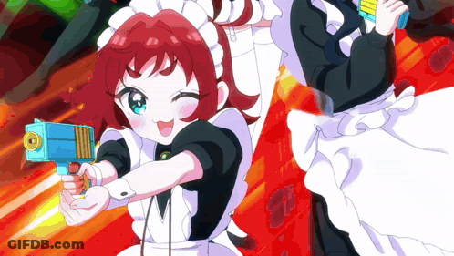 Redhead Girl Holding Blue Toy Gun GIF