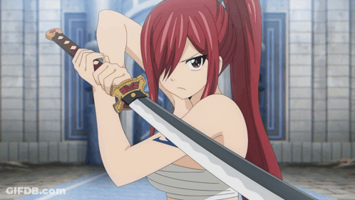 Redhead Girl Holding Sword GIF