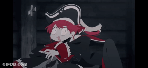 Redhead Girl In Pirate Hat Holding Sword GIF