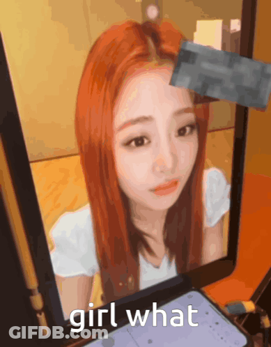 Redhead Girl Looking In Mirror Saying What GIF