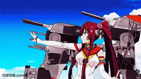 Redhead Girl Standing Before Tank GIF
