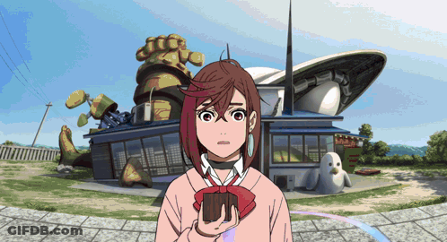Redhead Girl Standing In Front Of Large Building GIF
