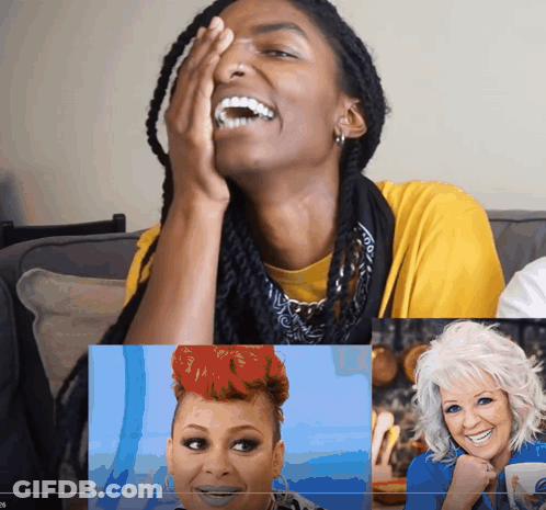 Redhead Laughing In Front Of White Haired Woman Picture GIF