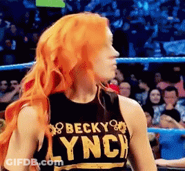 Redhead Woman In Wrestling Ring Wearing Becky Lynch Shirt GIF