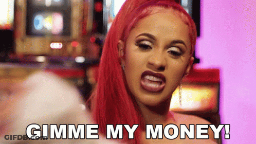 Redhead Woman Making Funny Face Saying Gimme My Money GIF