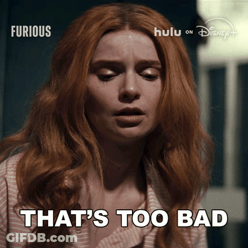 Redhead Woman Saying That's Too Bad In Front Of Disney Logo GIF