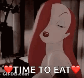 Redhead Woman With Hearts Saying Time To Eat GIF