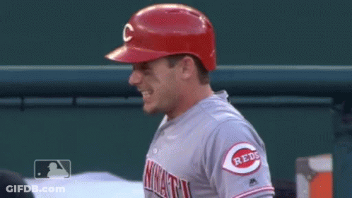 Reds Baseball Player In Red Helmet And Gray Jersey GIF