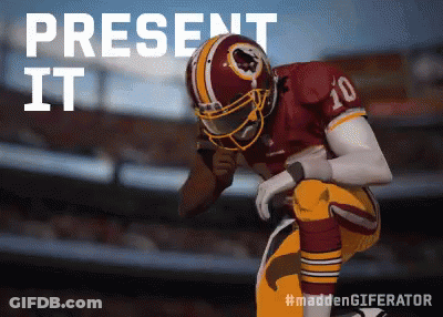 Redskins Football Player Squatting With Present It GIF