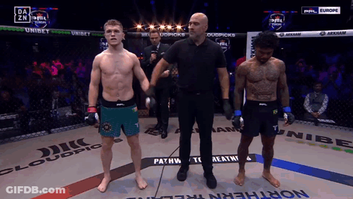 Referee Between Two Fighters In Boxing Ring With Northern Ireland GIF