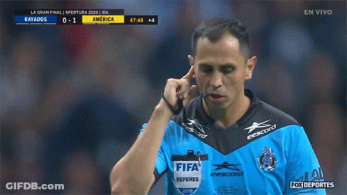 Referee Covering Ears During Soccer Match GIF