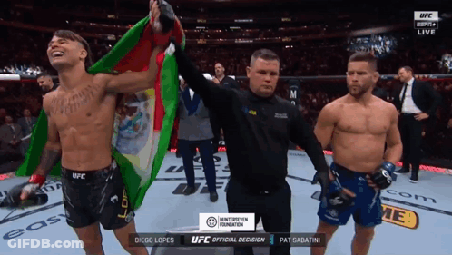 Referee Holding Flag Between Two UFC Fighters GIF