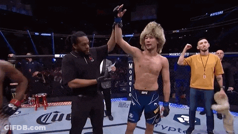 Referee Holding Up Fighter Hand In UFC Ring GIF