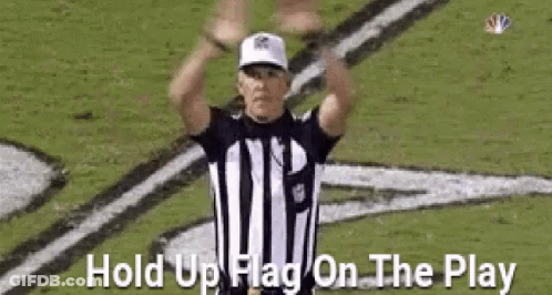 Referee Holding Up Hands Saying Hold Up Flag On The Play GIF