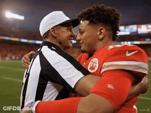 Referee Hugging Kansas City Chiefs Player GIF