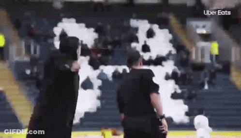 Referee In Front Of Giant Smoke Bomb On Field GIF
