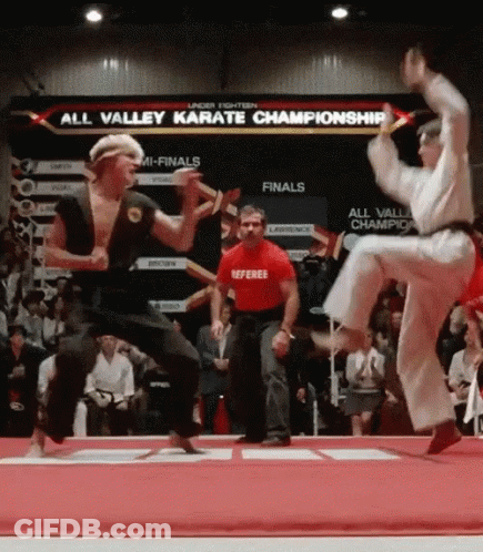 Referee In Red Shirt Watching Karate Match GIF