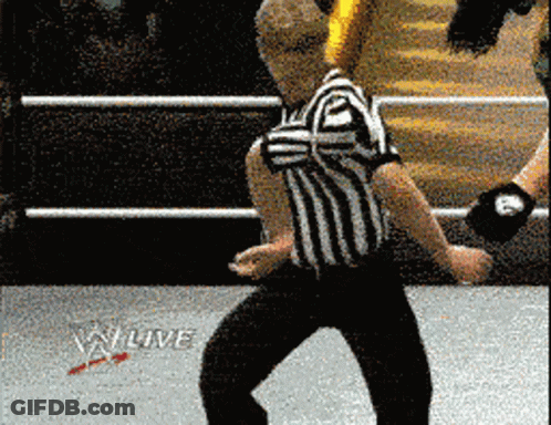 Referee In Wrestling Ring With Live Text GIF