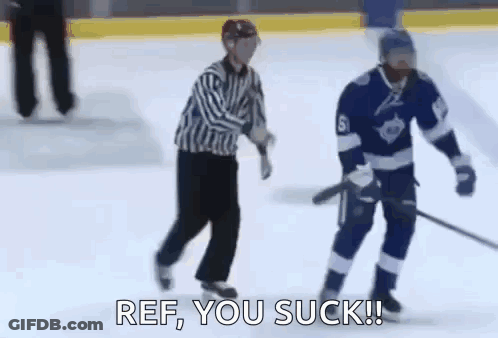 Referee Next To Hockey Player On Ice GIF
