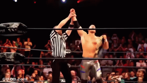 Referee Next To Wrestler Holding Championship Belt GIF