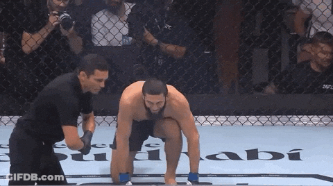 Referee Standing Next To Man In Boxing Ring With Sabi Sign GIF