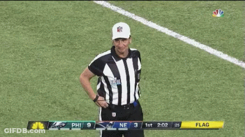 Referee With Flag Scoreboard On Football Field GIF