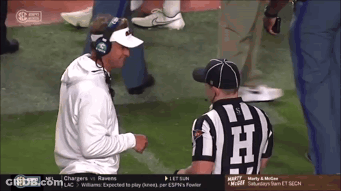 Referee With Letter H On Shirt Talking To Coach GIF