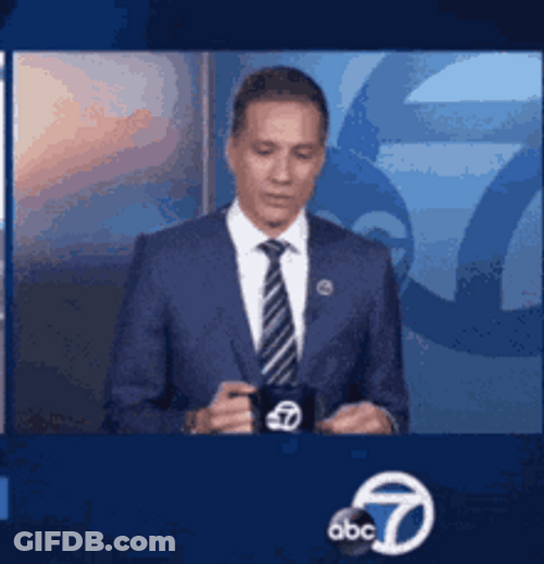 Reggie Aqui ABC7 Mornings Dropping Tea Bag GIF