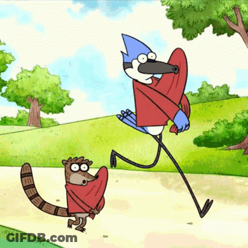 Regular Show Bird And Raccoon Running GIF
